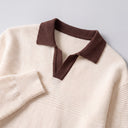 Knit Polo Sweater | Contrast-Collar Long-Sleeve Pullover