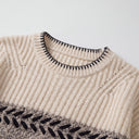 Evara Cable Knit Sweater | Contrast Panel Embroidered Crew-Neck Pullover