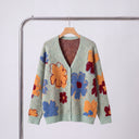 Flora Jacquard Knit Cardigan with Oversized Flower Pattern