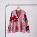 Flora Jacquard Knit Cardigan with Oversized Flower Pattern