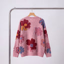Flora Jacquard Knit Cardigan with Oversized Flower Pattern