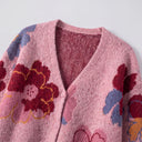 Flora Jacquard Knit Cardigan with Oversized Flower Pattern