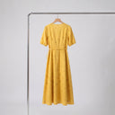Verena | Wrap V-Neck Tie Waist A-Line Midi Dress with Puff Sleeves