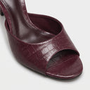 Nessa Mule Heels | Burgundy Croc-Embossed Open-Toe Stiletto