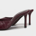 Nessa Mule Heels | Burgundy Croc-Embossed Open-Toe Stiletto