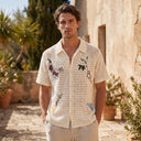 Fleur Knit Shirt | Floral Embroidered Open-Knit Short Sleeve Shirt