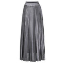 Winnie High Waist Metallic Pleated Midi Skirt with Flowy A-Line Silhouette