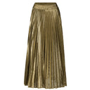 Winnie High Waist Metallic Pleated Midi Skirt with Flowy A-Line Silhouette