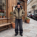 Hunter Fur-Lined Hooded Cargo Jacket with Faux-Fur Trim and Ribbed Cuffs