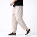 Kairo Cropped Tapered Cotton Linen Pants, Elasticated Waist and Zip Pocket