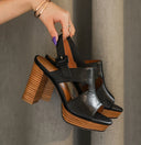 Kira Leather Platform Sandals Peep-Toe 0