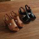 Kira Leather Platform Sandals Peep-Toe 3
