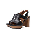 Kira Leather Platform Sandals Peep-Toe 7