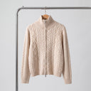 Cashmere Zip Cardigan | Cable-Knit High Collar Sweater