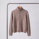 Cashmere Zip Cardigan | Cable-Knit High Collar Sweater