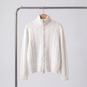Cashmere Zip Cardigan | Cable-Knit High Collar Sweater