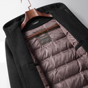 Merino Wool Hooded Coat with Longline Silhouette and Quilted Down Interior