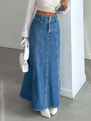 Mila A-Line Cotton Denim Midi Skirt 0
