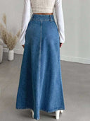 Mila A-Line Cotton Denim Midi Skirt 1