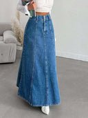 Mila A-Line Cotton Denim Midi Skirt 2