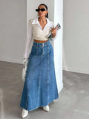 Mila A-Line Cotton Denim Midi Skirt 3