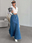 Mila A-Line Cotton Denim Midi Skirt 4