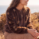 Millie Faux Fur Jacket | Embellished Jewel Floral Zip-Up Winter Coat