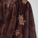 Millie Faux Fur Jacket | Embellished Jewel Floral Zip-Up Winter Coat