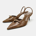 Mira Buckle Pointed Toe Slingback Heels 0