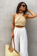 Mira Crisscross Cotton-Linen Crop Top Summer 2