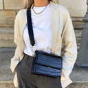 Livia Crossbody Bag Croc Textured Vegan Leather with Gold Hardware & Flap Closure
