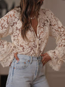 Mira Lace Detail White Blouse Long Sleeve 0