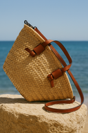 Mira Woven Straw Tote Bag with Leather Straps 2