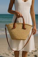Mira Woven Straw Tote Bag with Leather Straps 3