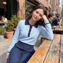 Orlena Polo Sweater | Contrast-Trim Button Knit Top