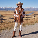 Rolla Wrap Longline Cardigan | Southwestern Fringe Belted Knit