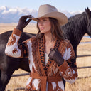Rolla Wrap Longline Cardigan | Southwestern Fringe Belted Knit