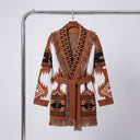Rolla Wrap Longline Cardigan | Southwestern Fringe Belted Knit