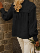 Bohemian Eyelet Embroidered Long Sleeve Blouse with Scalloped Edge Finish