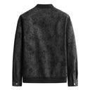 Porto Suede Quilted Bomber Jacket with Distressed Suede and Ribbed Varsity Trim