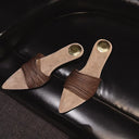 Veloria Pleated Leather Strap Mules with Pointed Toe and Kitten Heel