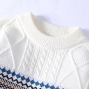 Granvik Fair Isle Cable Knit Pullover featuring Geometric Band and Relaxed Fit