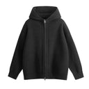 Lerici Ribbed Knit Zip Hoodie in Oversized Boxy Cut with Dropped Shoulders