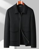 Premier Structured Wool Full Zip Jacket with Spread Collar and Flap Pockets