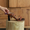 Selene Sculpted Block Heel Sandals with Slim Straps and Gold Ankle Buckle