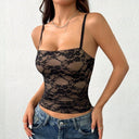 Madi Floral Lace Spaghetti Strap Crop Cami Top with Scallop Trim