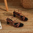 Selene Sculpted Block Heel Sandals with Slim Straps and Gold Ankle Buckle