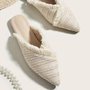 Ivory Fringe Woven Mules