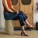 Selene Sculpted Block Heel Sandals with Slim Straps and Gold Ankle Buckle