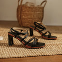 Selene Sculpted Block Heel Sandals with Slim Straps and Gold Ankle Buckle